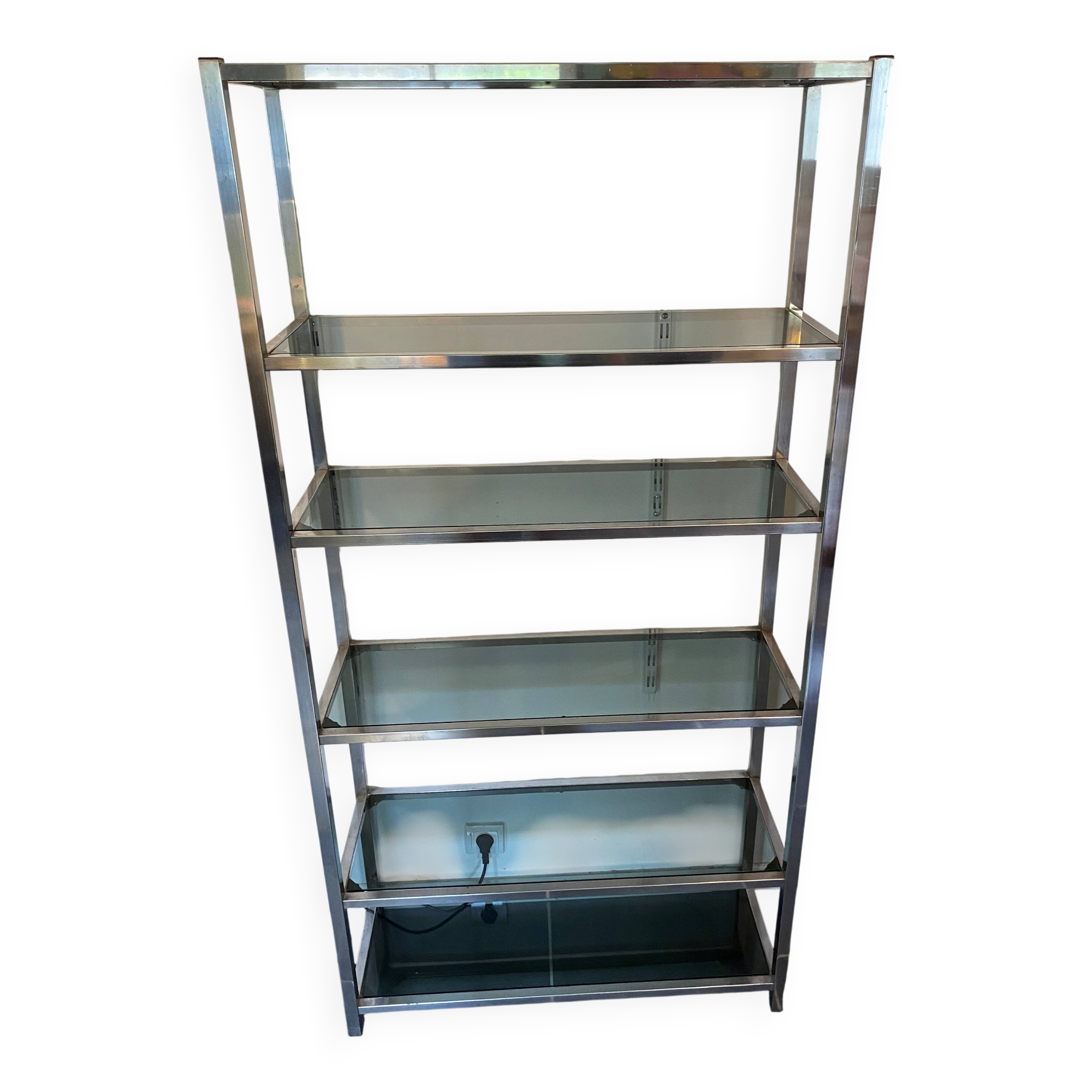 Library n2 display shelf modular wall unit glass and chrome vintage 70s