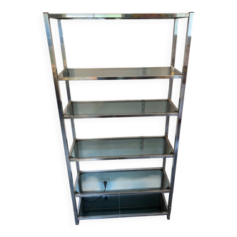 Library n2 display shelf modular wall unit glass and chrome vintage 70s