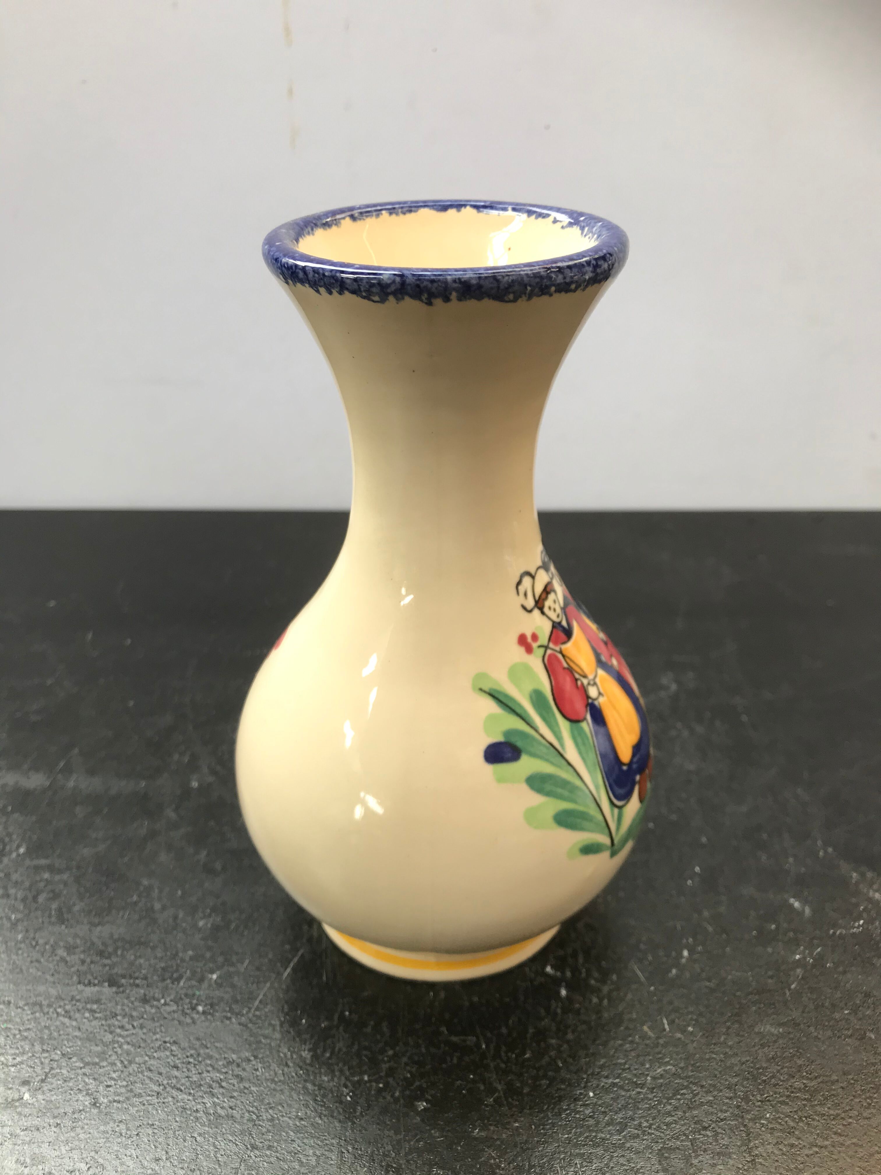 Ancient vase Quimper ceramics painted made a france vintage