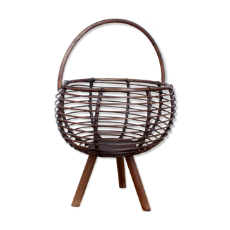 Vintage rattan wool basket
