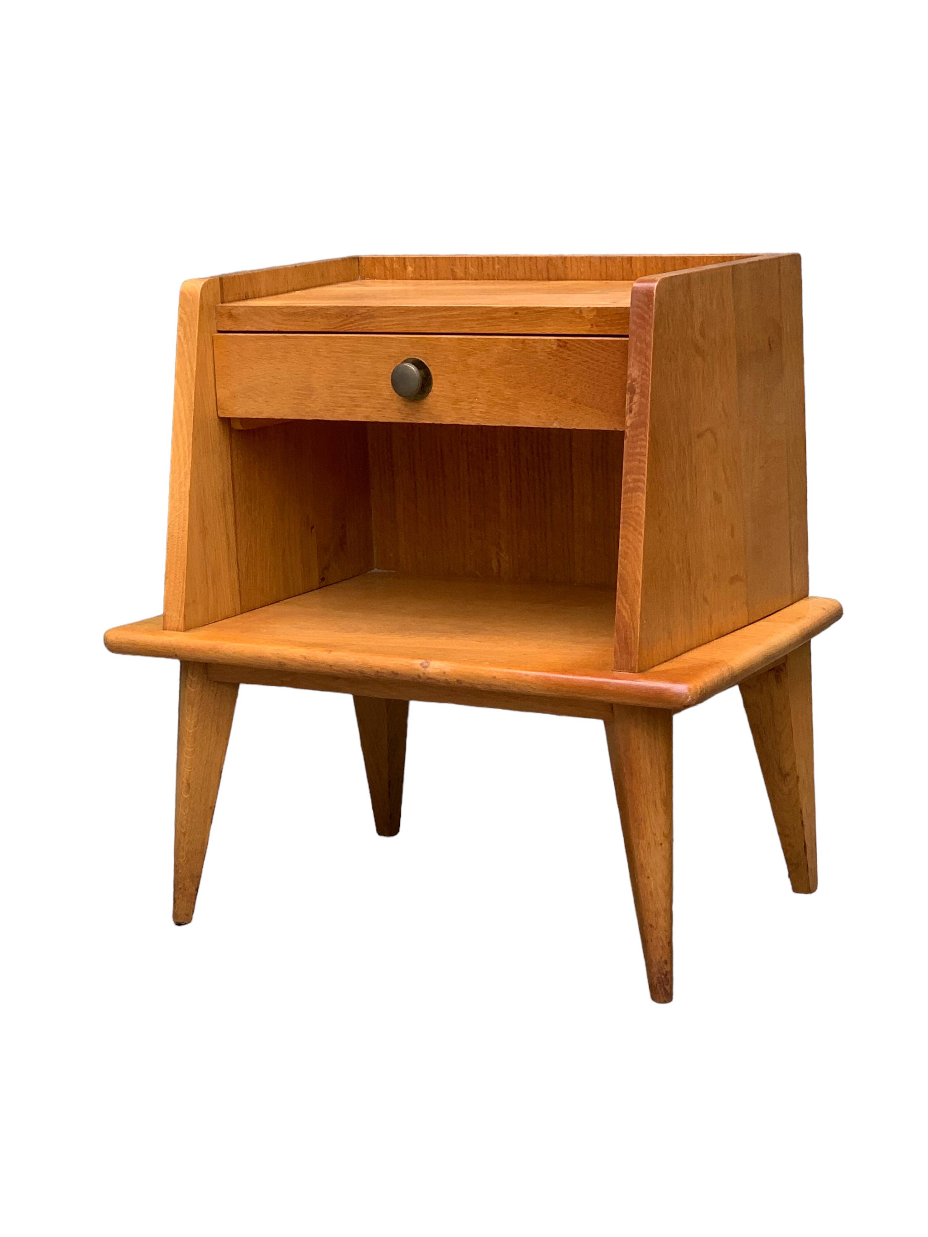 Solid oak compass feet bedside table 1950