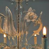 Venetian chandelier in colorless murano glass, 6 arms of light circa 1950