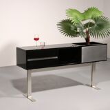 Stunning Willy Rizzo bar / sideboard in black & stainless steel, Italy 1969