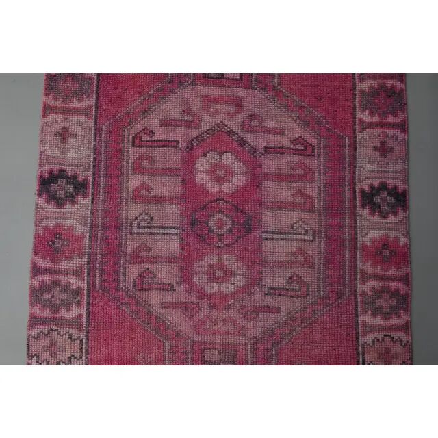 Vintage Turkish Hand-Knotted Wool Cotton Pink Runner Rug 104x351