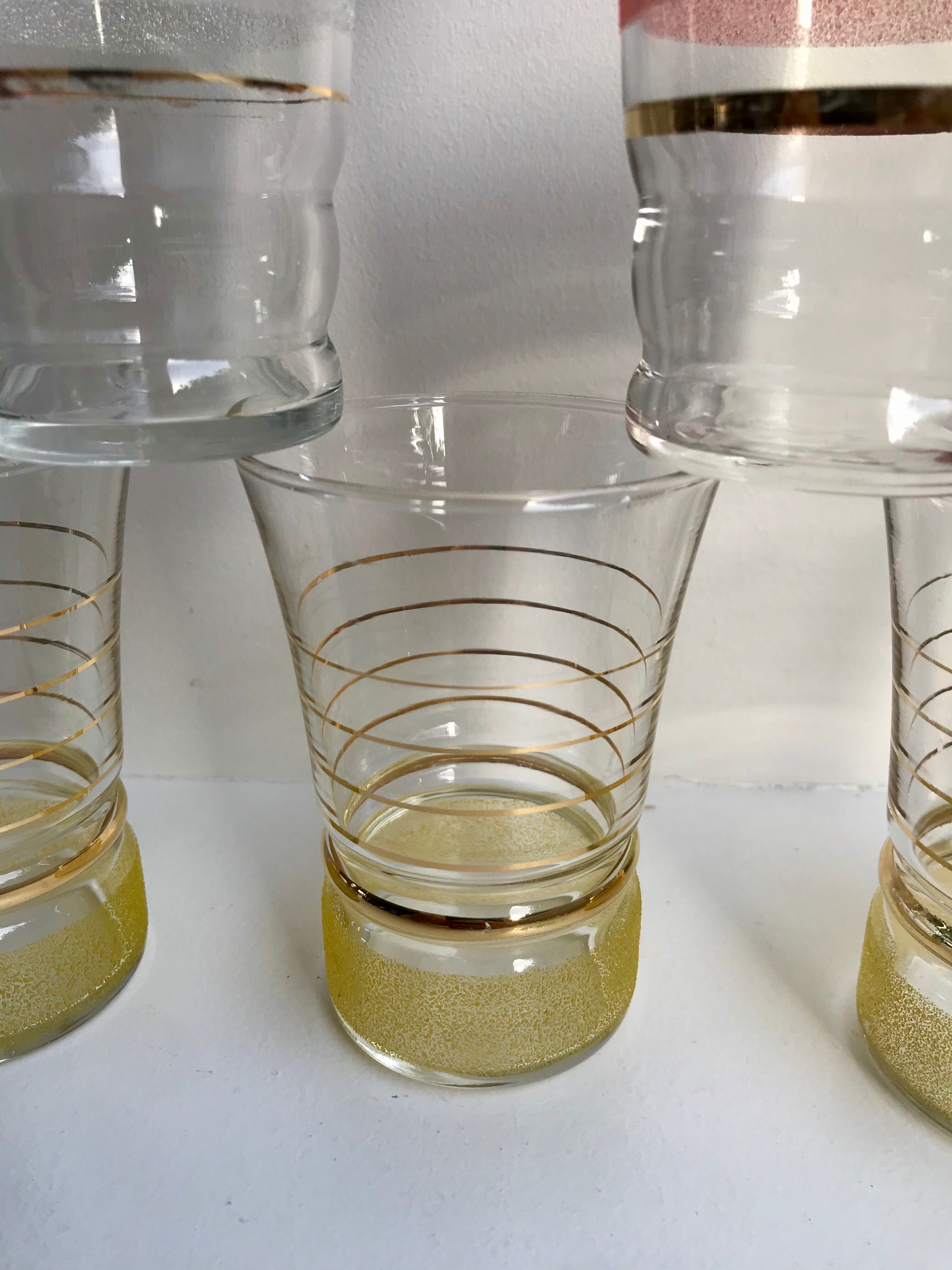 ensemble de 6 verres à eau granité colorés années 1960