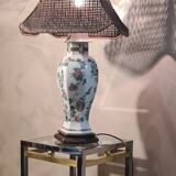 Asian lamp with wooden base, ceramic lamp foot 1940