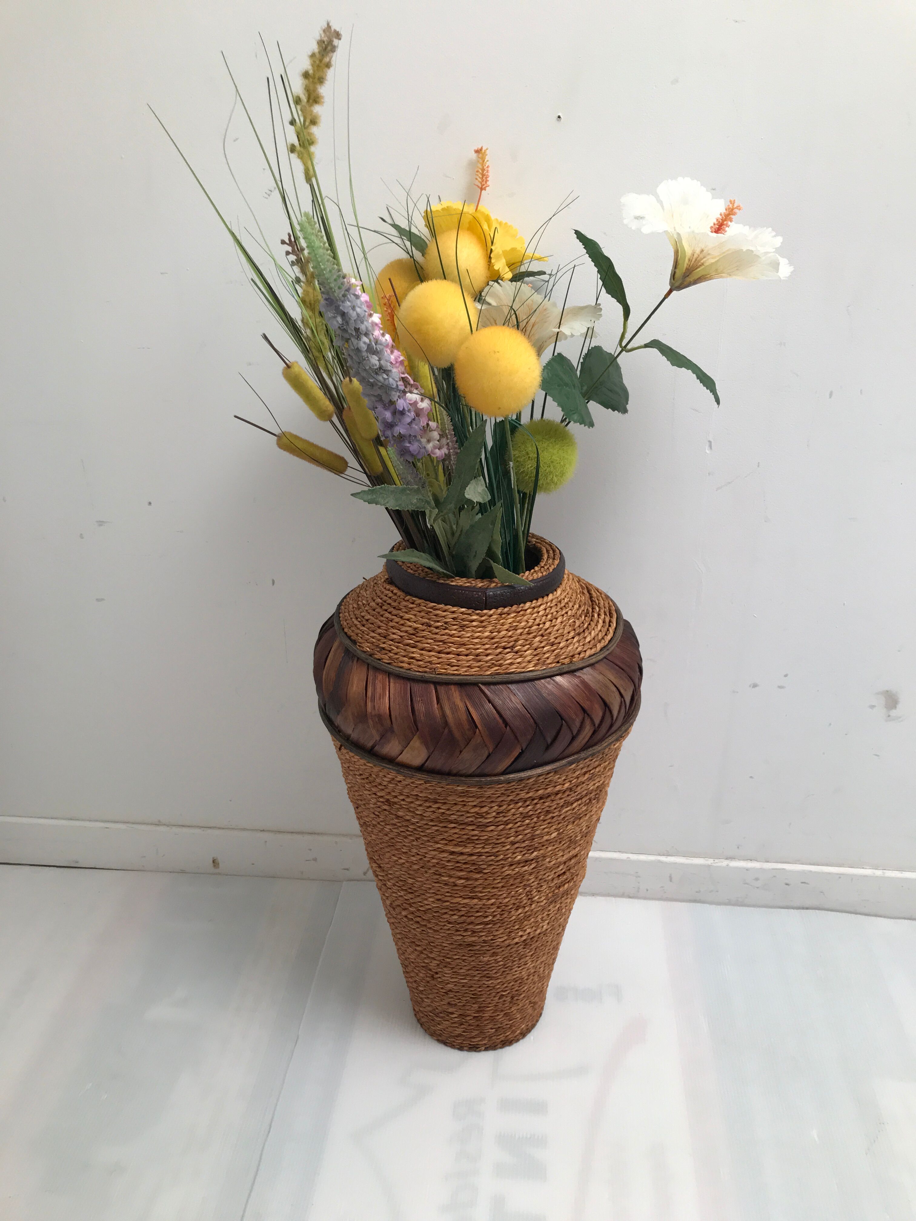 Large basket in vintage wicker rattan