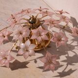 Murano vintage ceiling light pink flowers, 1970s