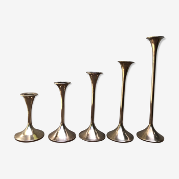 Series of 5 brass candlesticks