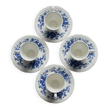 4 antique blue and white Sarreguemines earthenware cups - Saucers