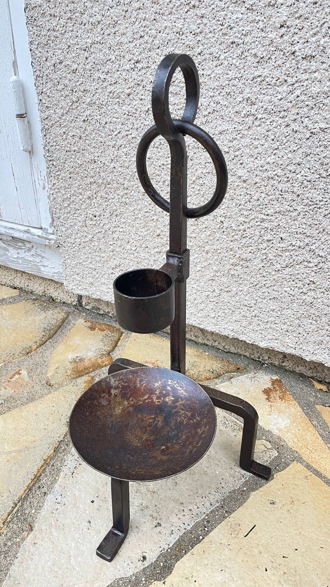 Vintage brutalist steel candle holder