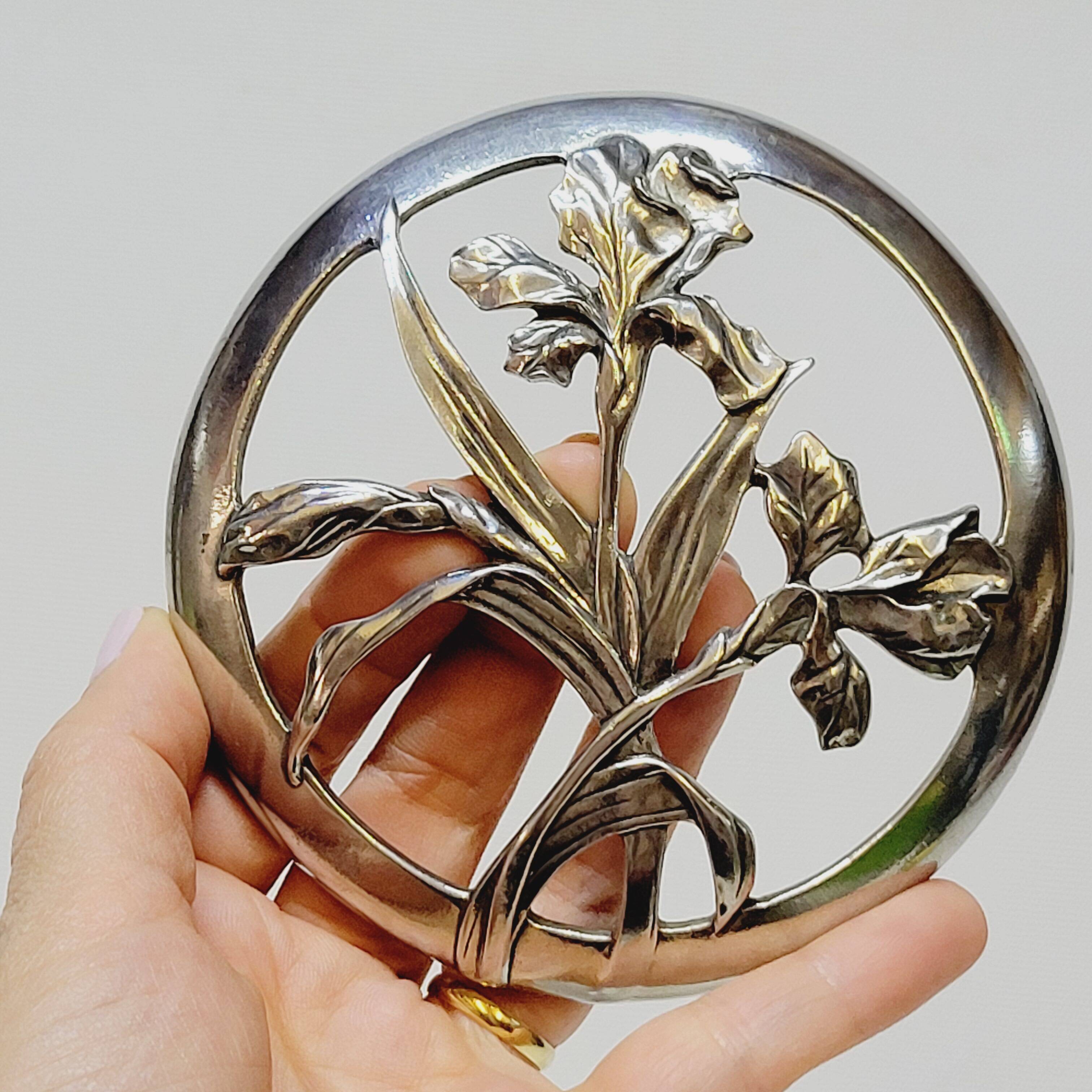 Iris 1989 Seagull Pewter Lidded Glass Potpourri Container