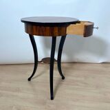 Round Biedermeier Sewing Table in Walnut with Ebonized Legs, South Germany, 1825