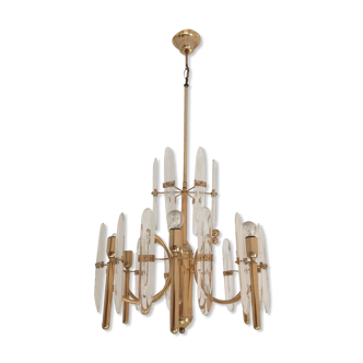Brass and glass chandelier from Sciolari Italy 1970