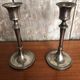 Old pair of silver metal candlesticks vintage pearl rank