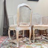 Set of six Louis XV style lacquered wood caned chairs