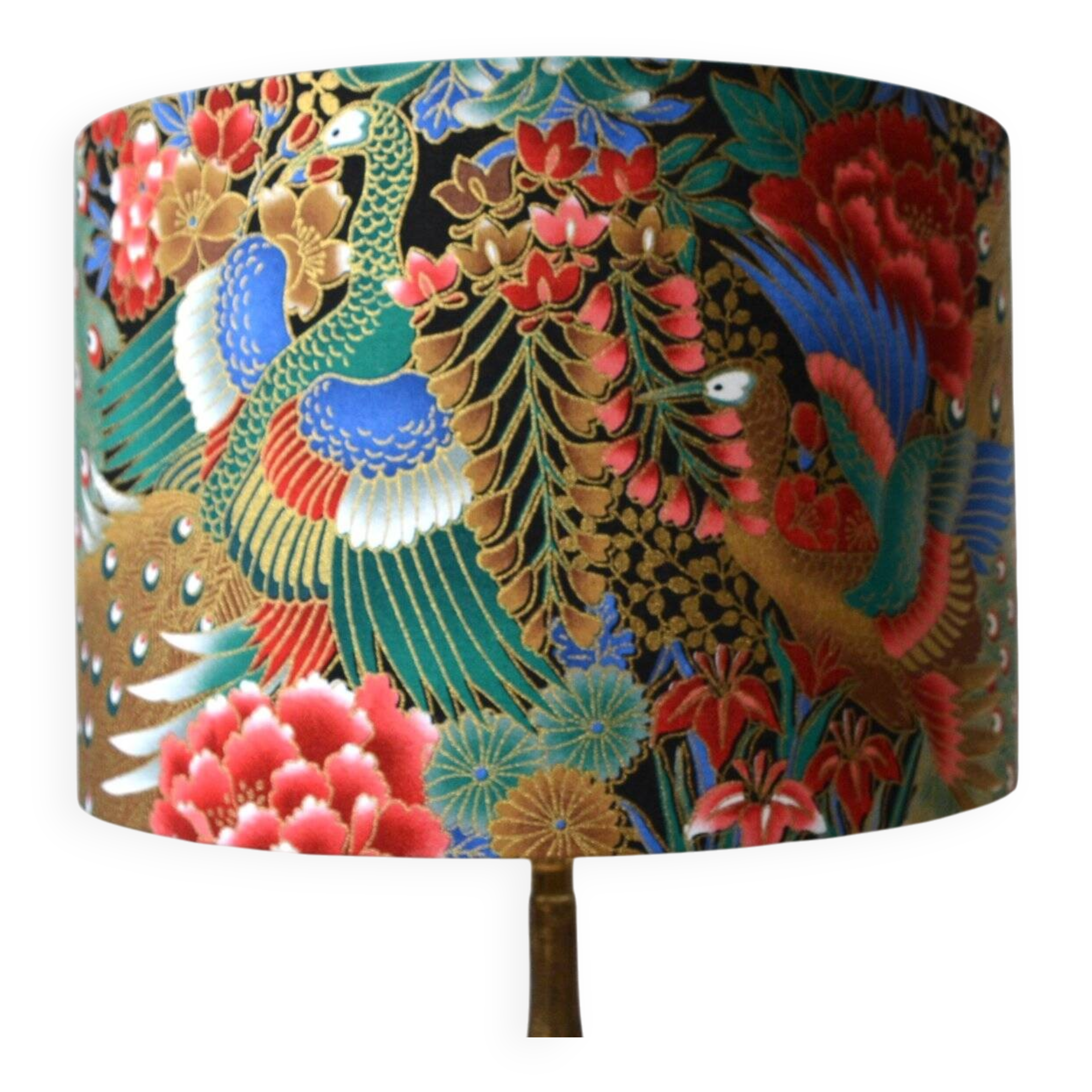 Peacock lampshade, gold flowers