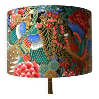 Peacock lampshade, gold flowers