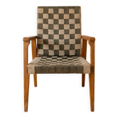 Vintage Scandinavian armchair in wood and woven strap.