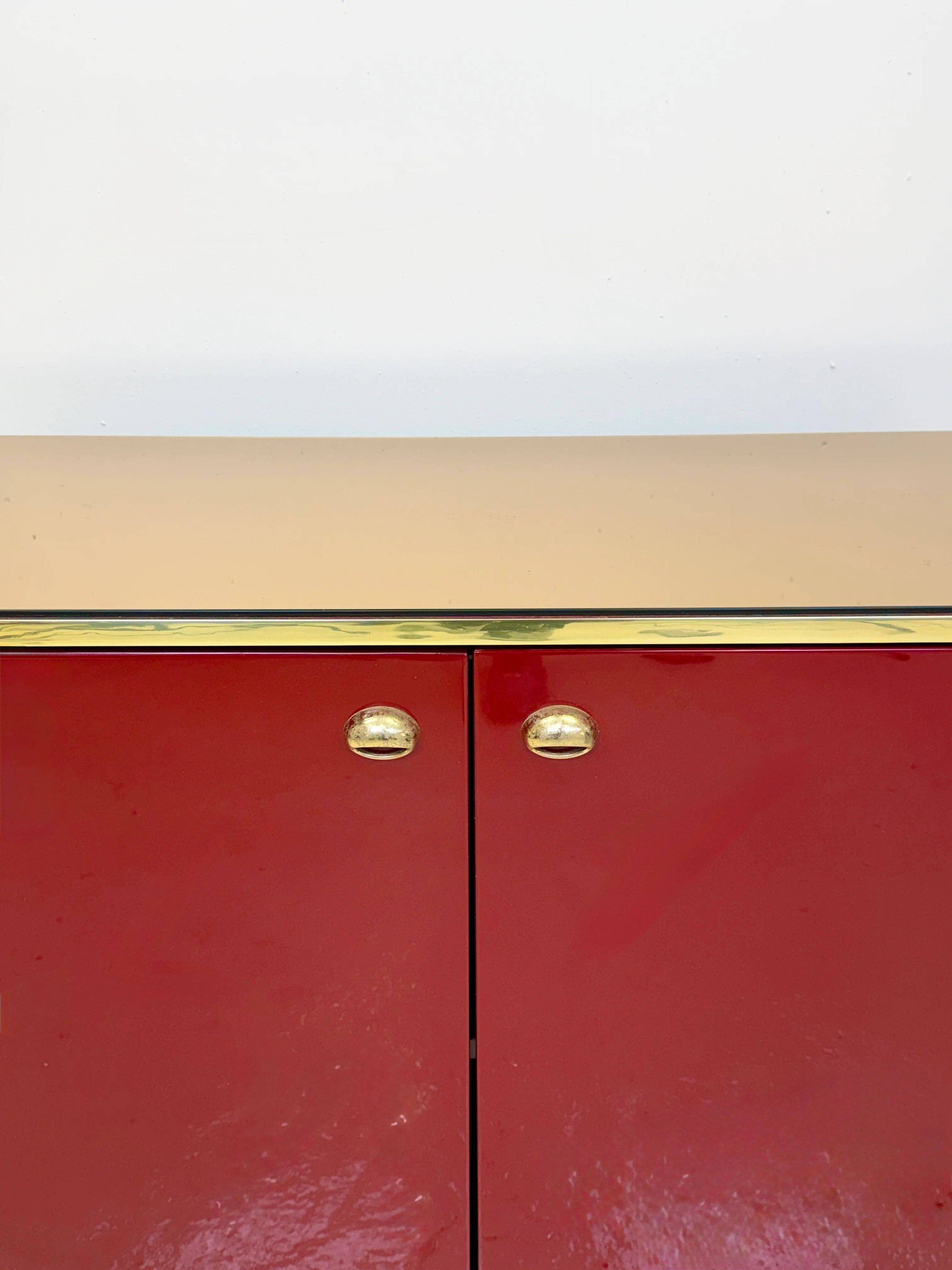 Red lacquered buffet - Hollywood Regency, 1980s