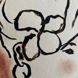 Signed painting in Indian ink and pastel, female portrait “study with a curl”
