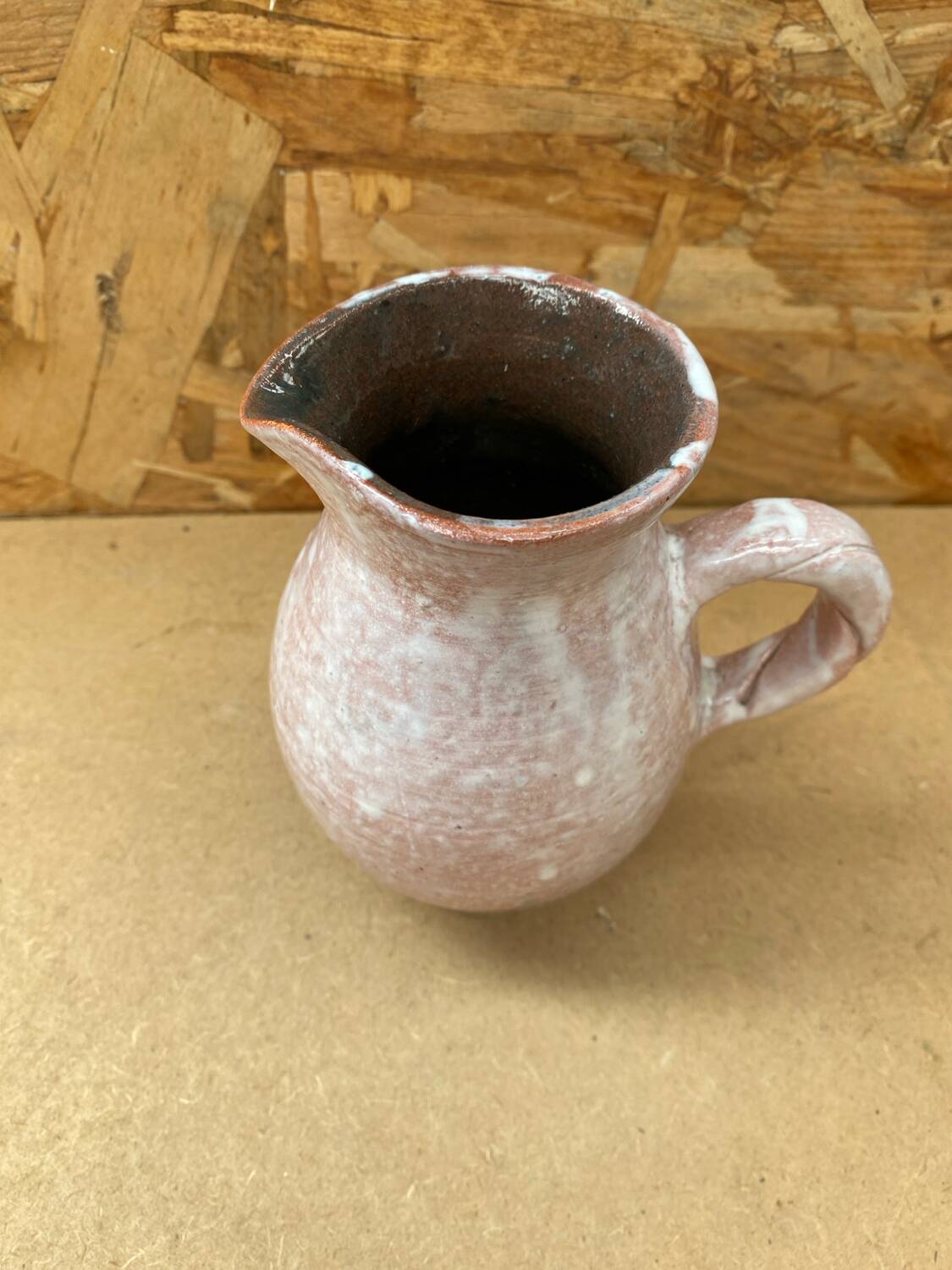 Antique white & pink ceramic pitcher 60s vintage