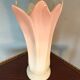 Vintage pink and white tulip vase in majolica, 1950s style.
