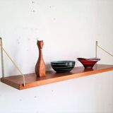 Teak and brass shelf, vintage scandinavian 1960s
