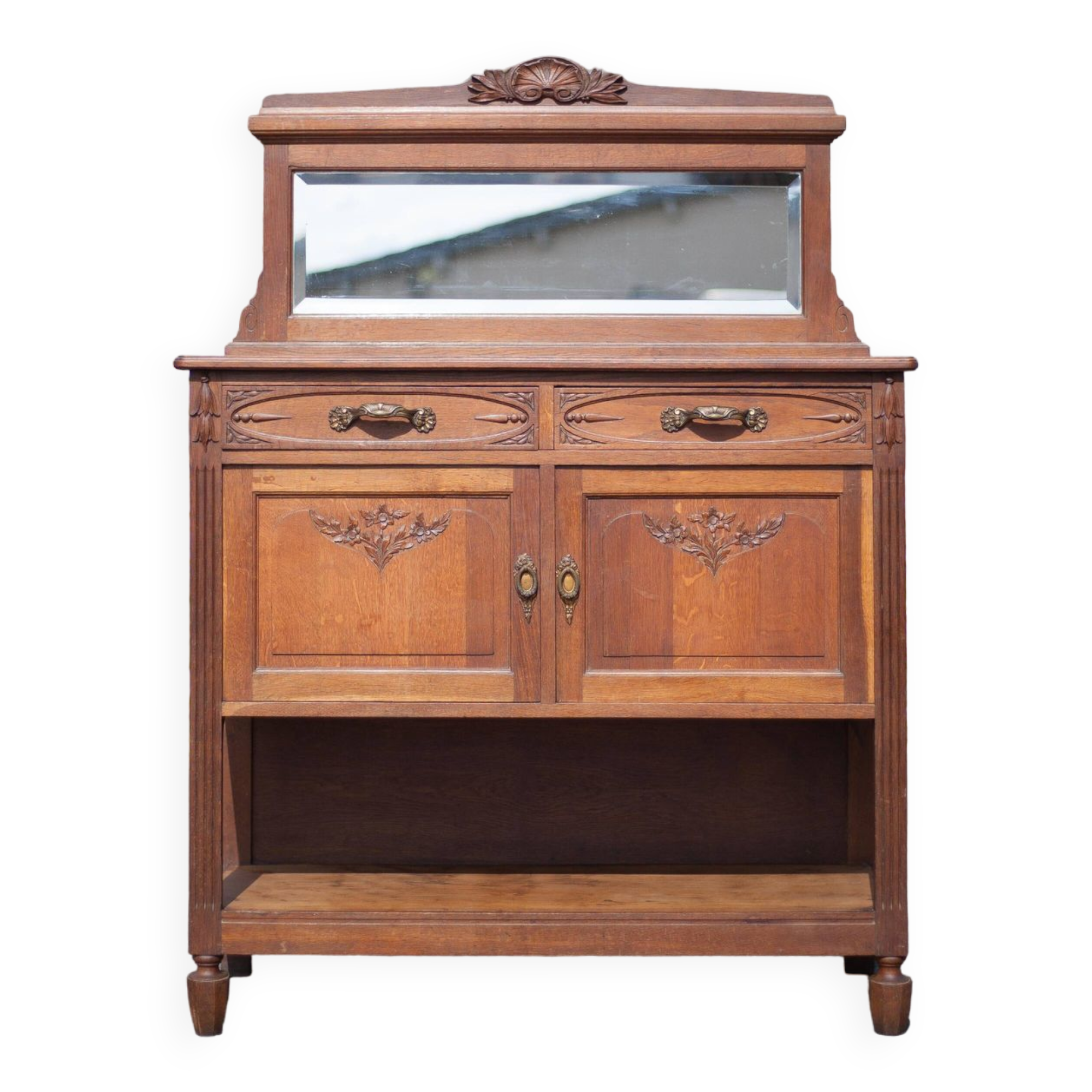Buffet desserte bois vintage, meuble avec miroir, meuble de rangement