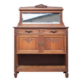 Vintage wooden serving sideboard, furniture with mirror, storage unit