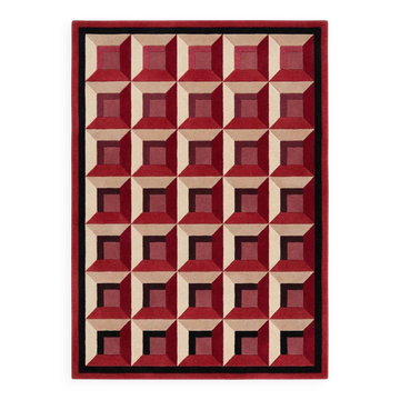 Tapis Dante, laine tuftée main, rouge carmin, 170 x 240 cm - Rugier