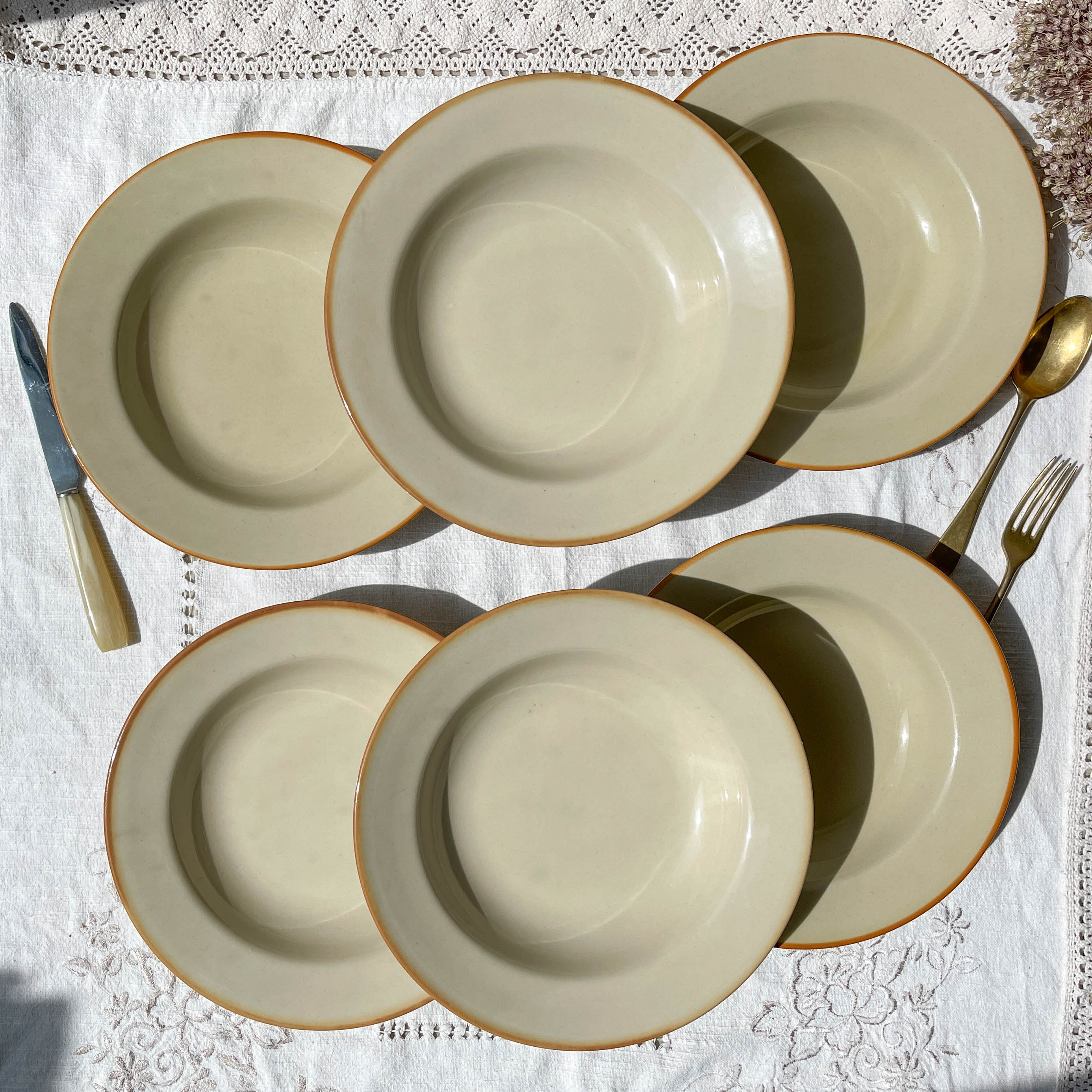 6 Hollow plates in beige sandstone Tulowice Poland 1970