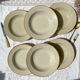 6 assiettes creuses en grès beige Tulowice Poland 1970