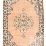 6x9 Peach & Light Green Oriental Vintage Area Rug, 183x273Cm