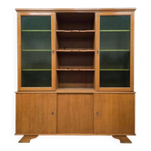 Vitrine/bibliothèque vintage en bois avec verre vert