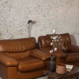 Paire fauteuils cuir camel