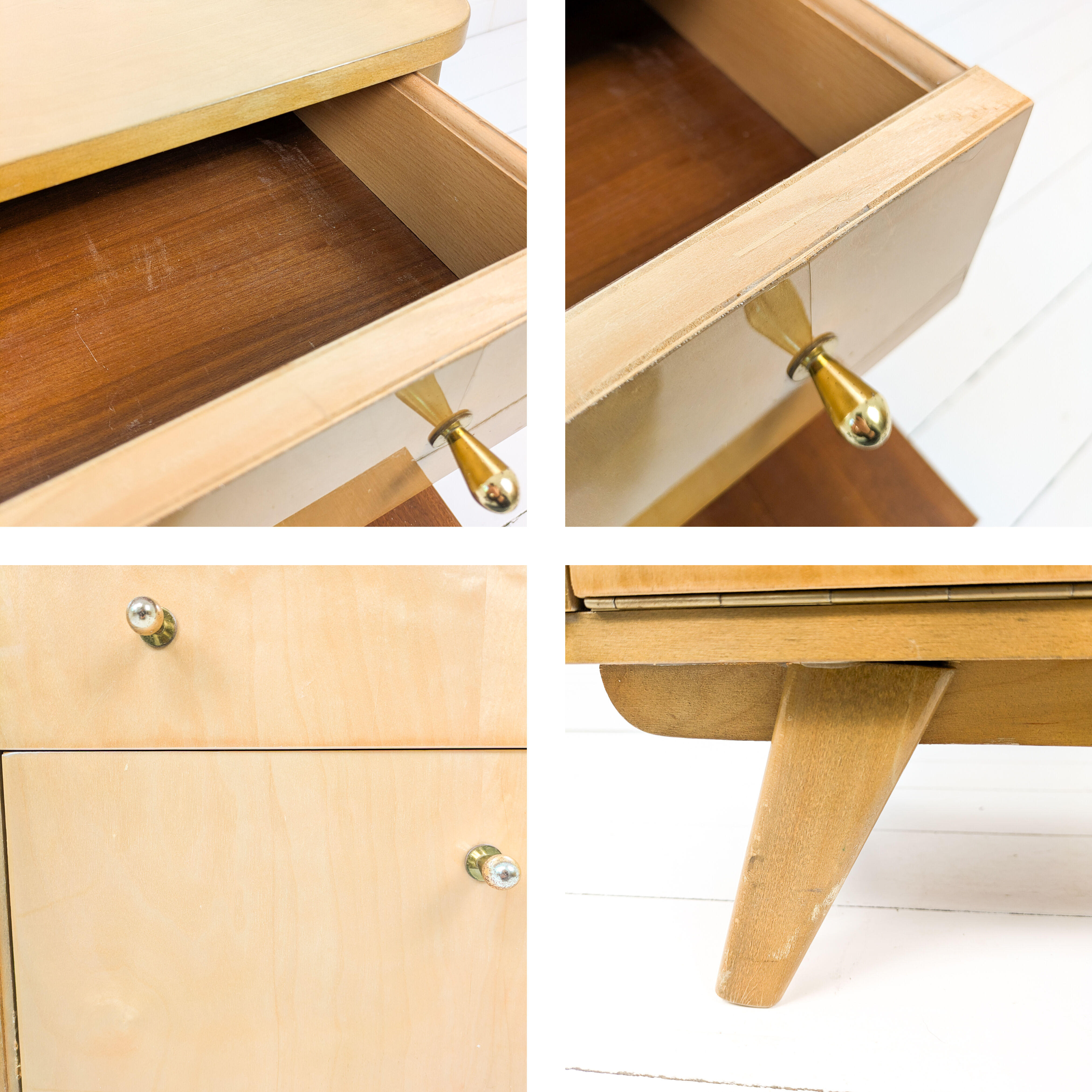 Table de chevet vintage en bois avec tiroir et placard, années 50