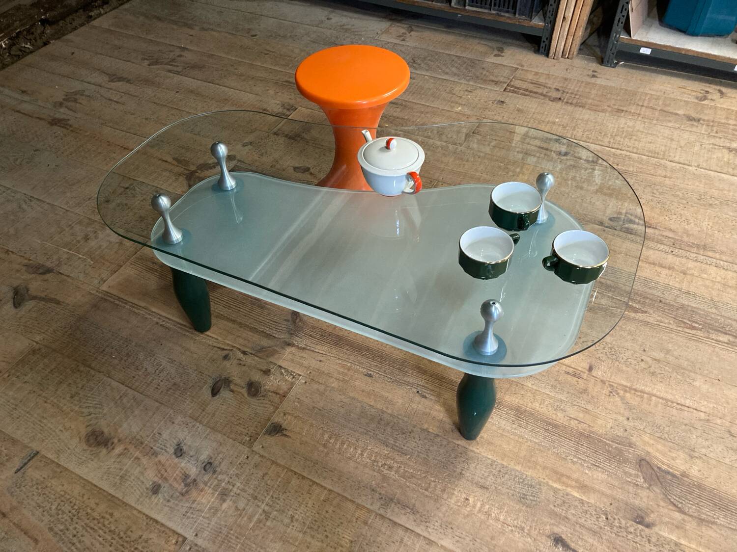 Glass and organic wood coffee table