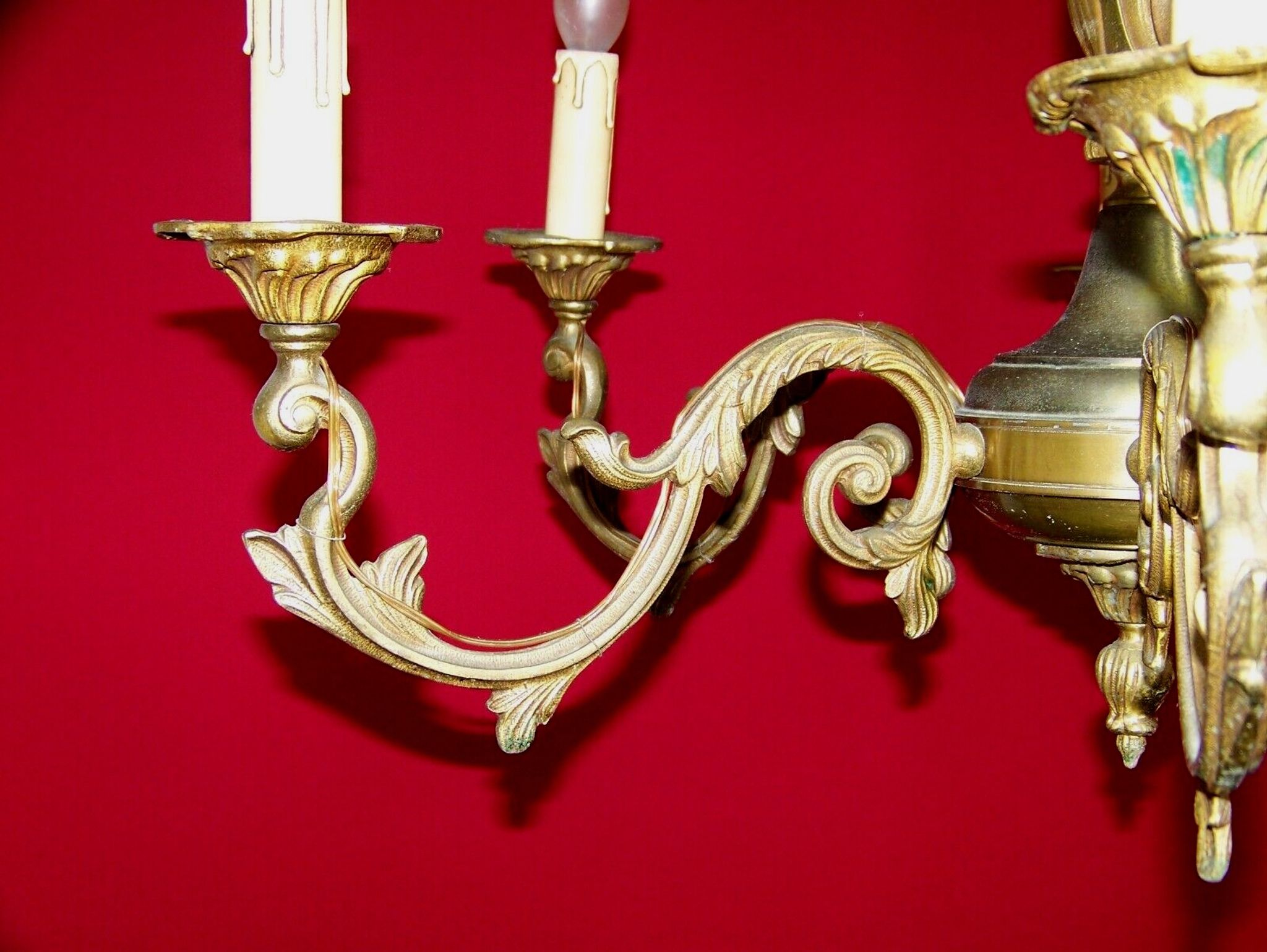 French art nouveau style quality bronze 6 light chandelier
