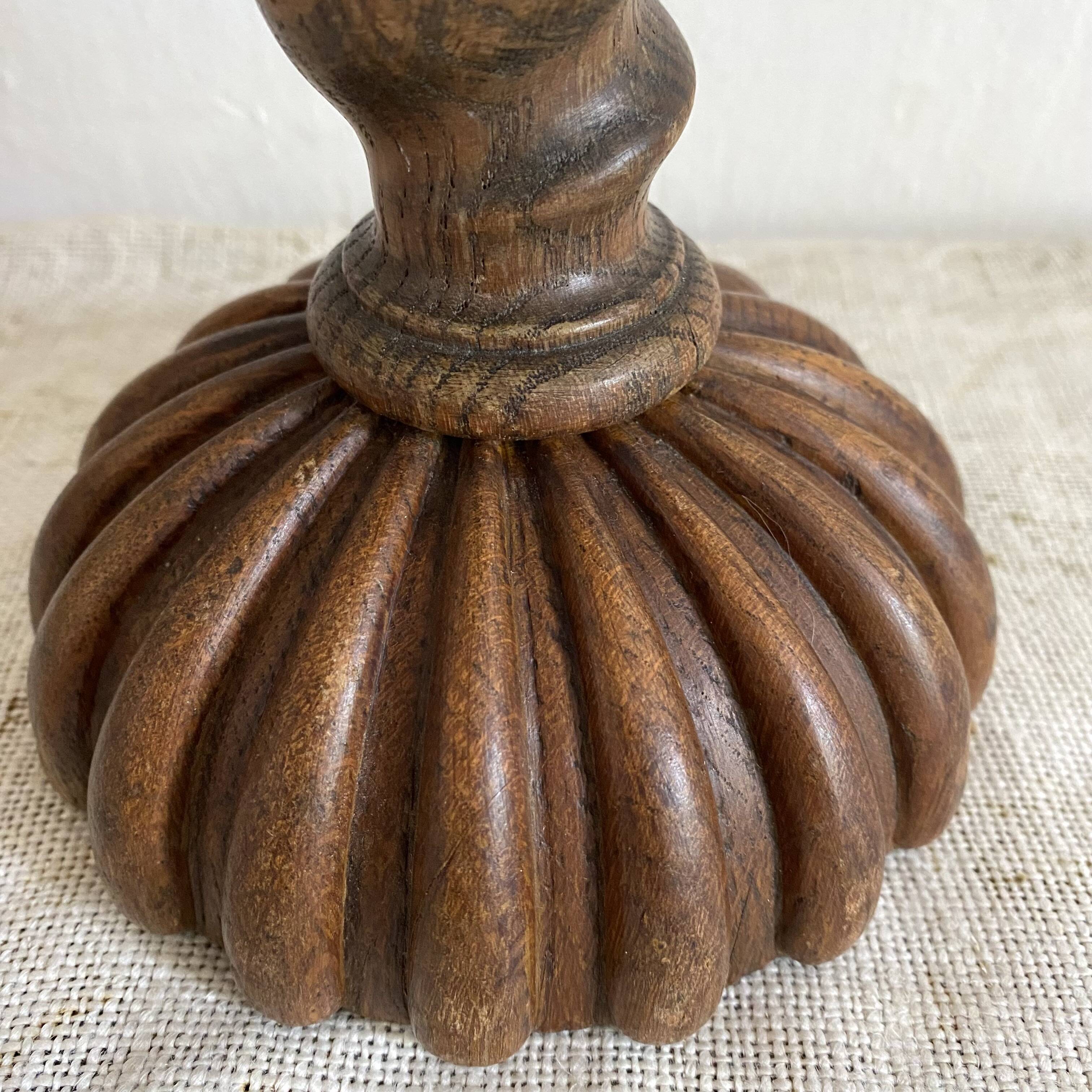 Antique lamp in twisted turned wood