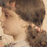 Watercolor on paper, portrait of a young girl, signed Alessandro Rontini, Florence (1854-1933)