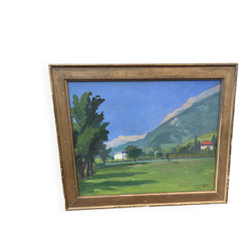 Tableau signé F. Fraeuly 1914 – Paysage de campagne
