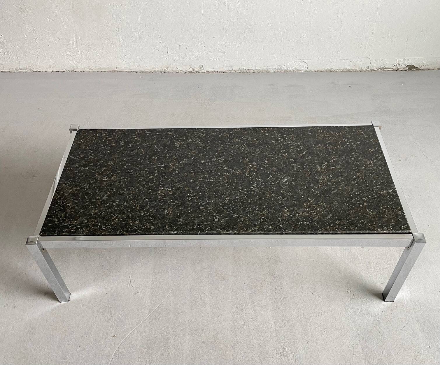 Vintage 1970s Modernist Coffee Table, Chrome and Granite