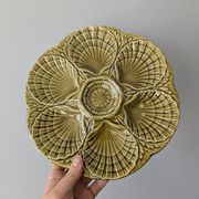 Set of 3 vintage green Sarreguemines majolica oyster plates.
