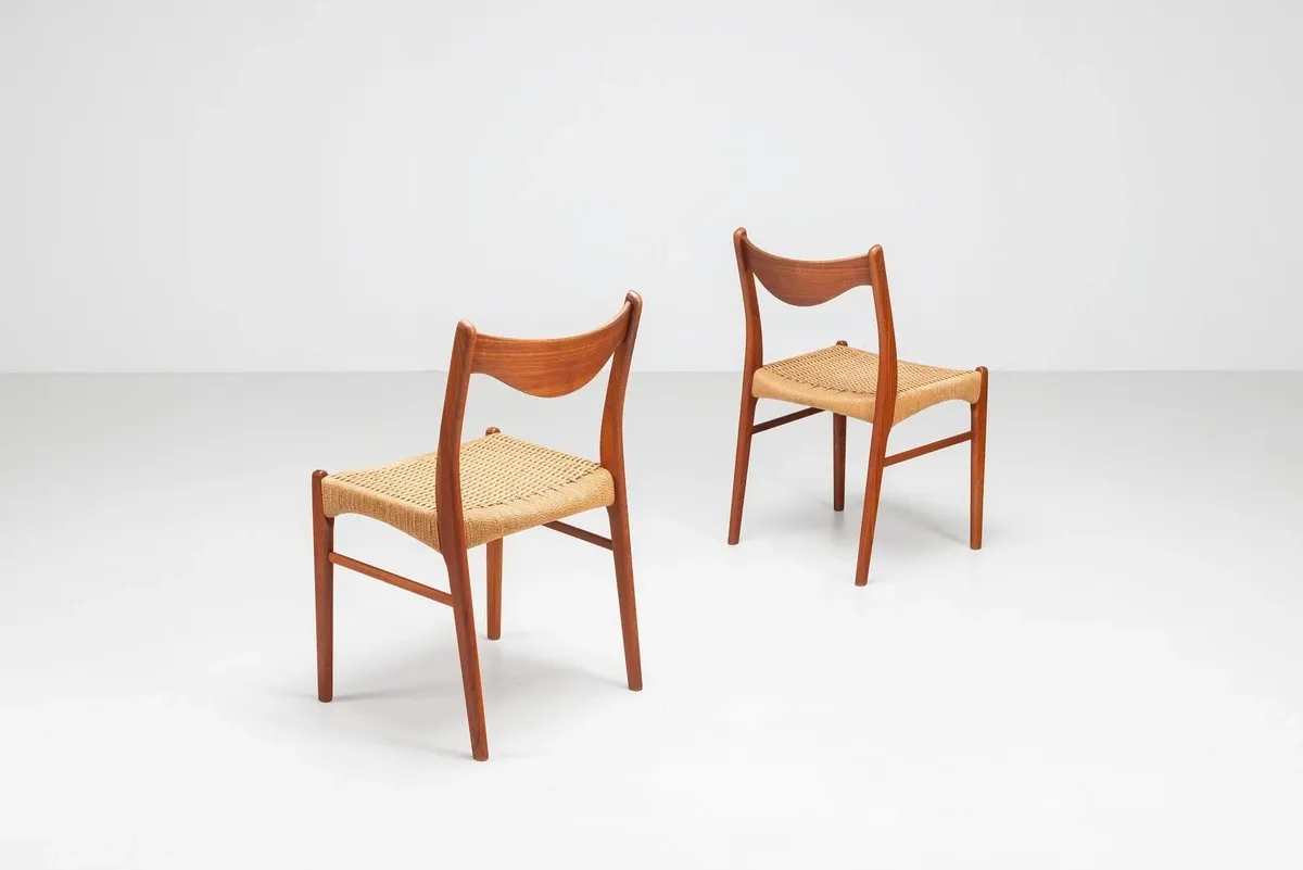 Arne Wahl Iversen set of six teak dining chairs Glyngore Denmark 1960
