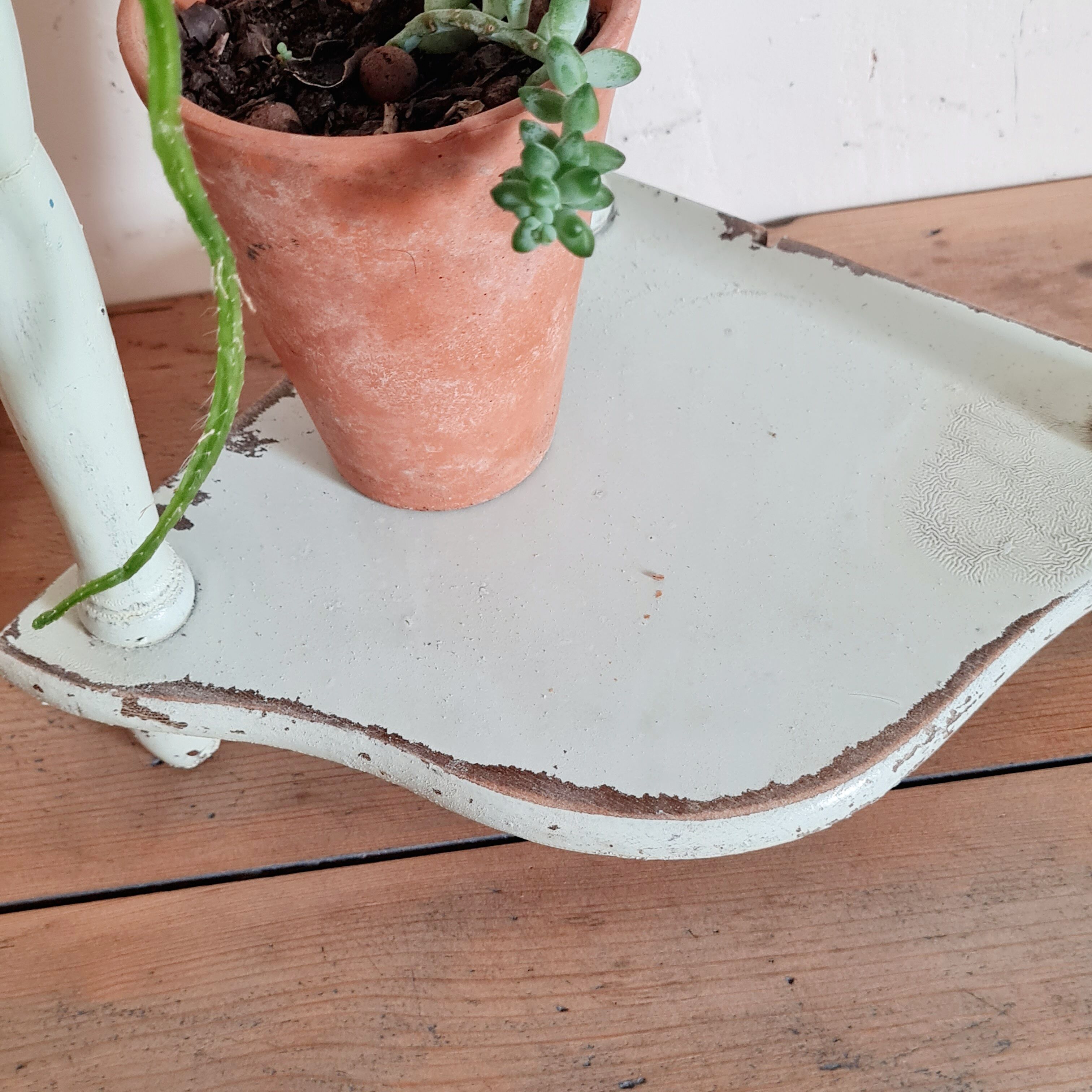 Old green patinated wooden shelf