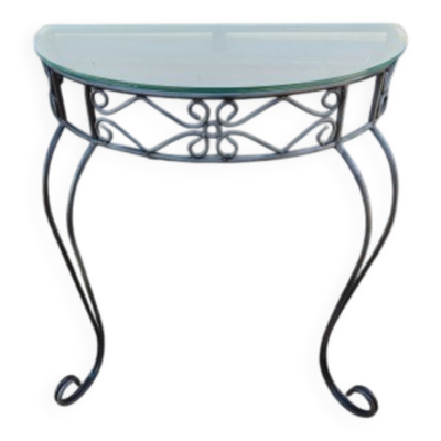 Console fer forgé plateau verre