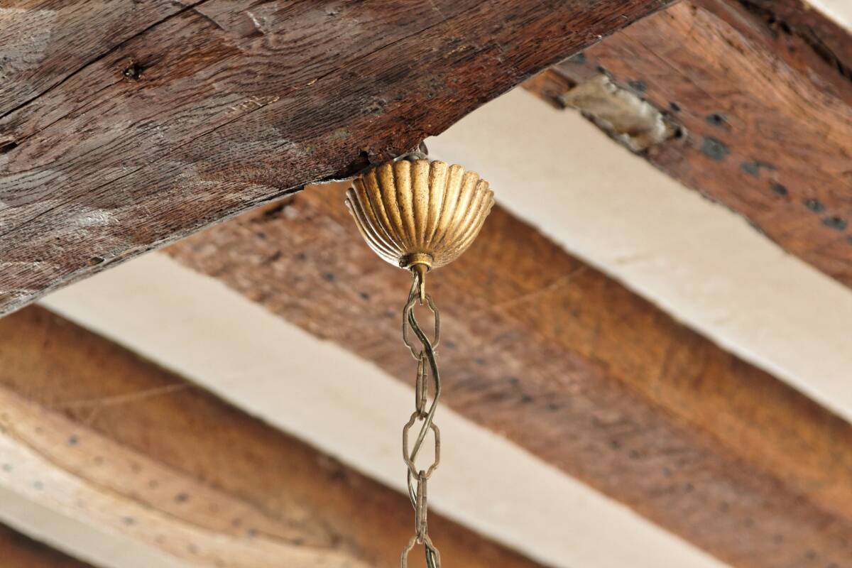 5-light chandelier in brass and blue opaline, 1950s