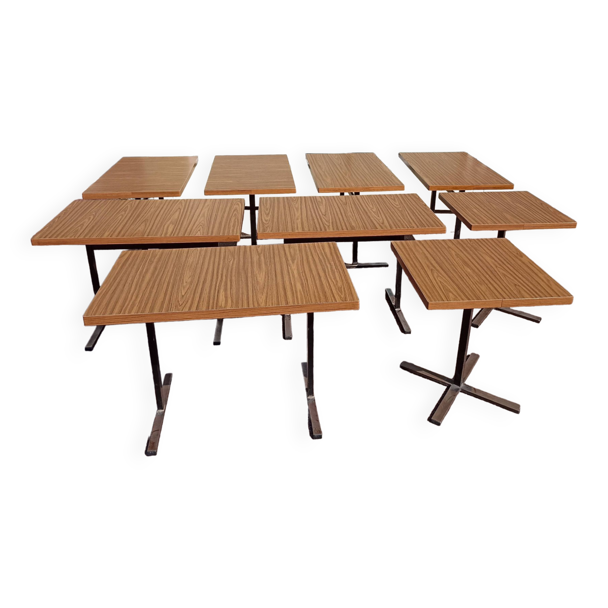 Set of 9 metal bistro table wood and formica