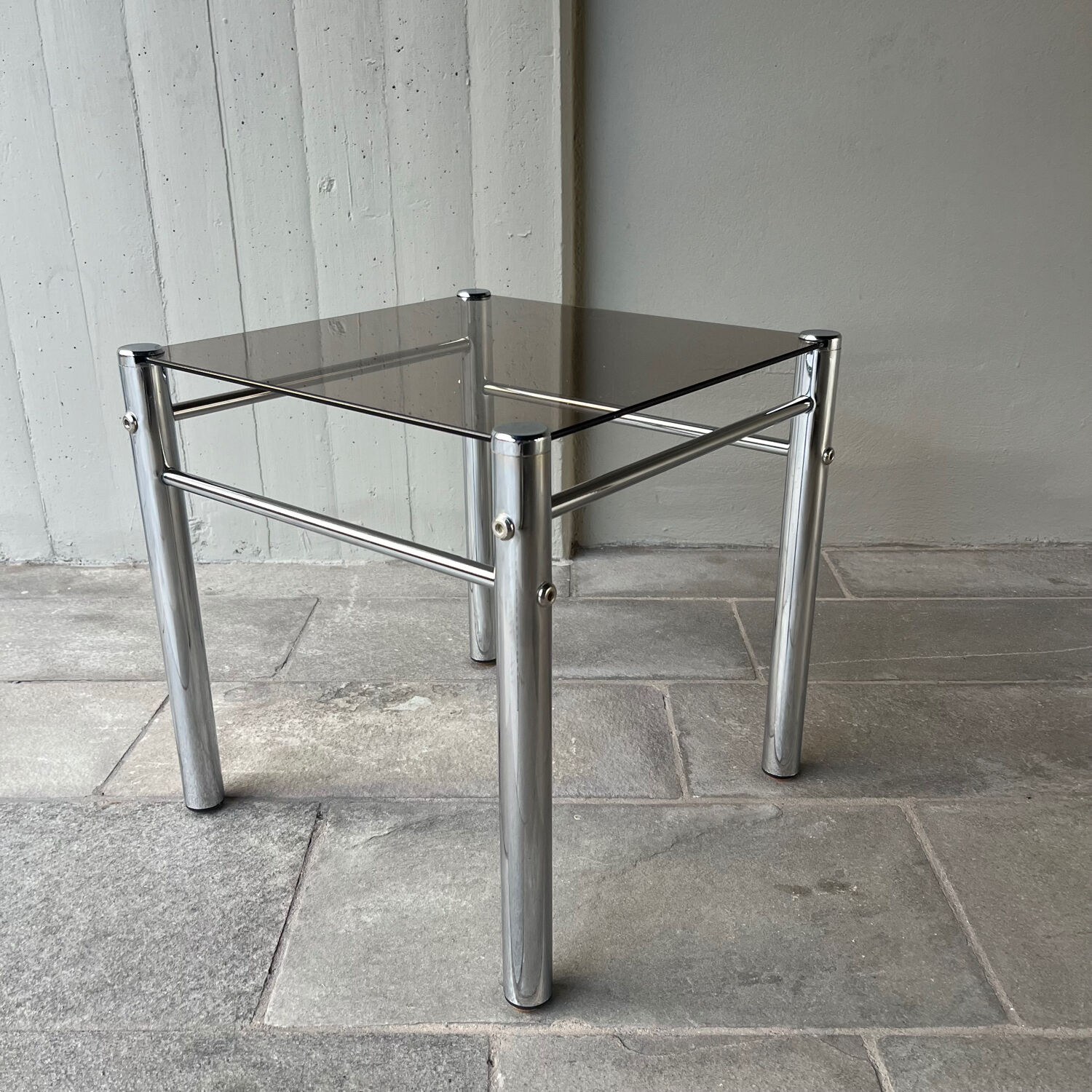 Side table / End table chrome and smoked glass 70's